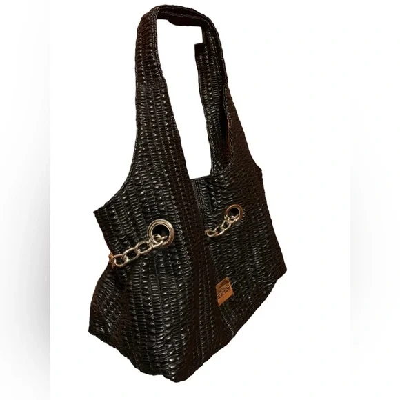 KENNETH COLE REACTION Black & Silver Chain Magnetic Closure Handbag Purse - Picture 2 of 14